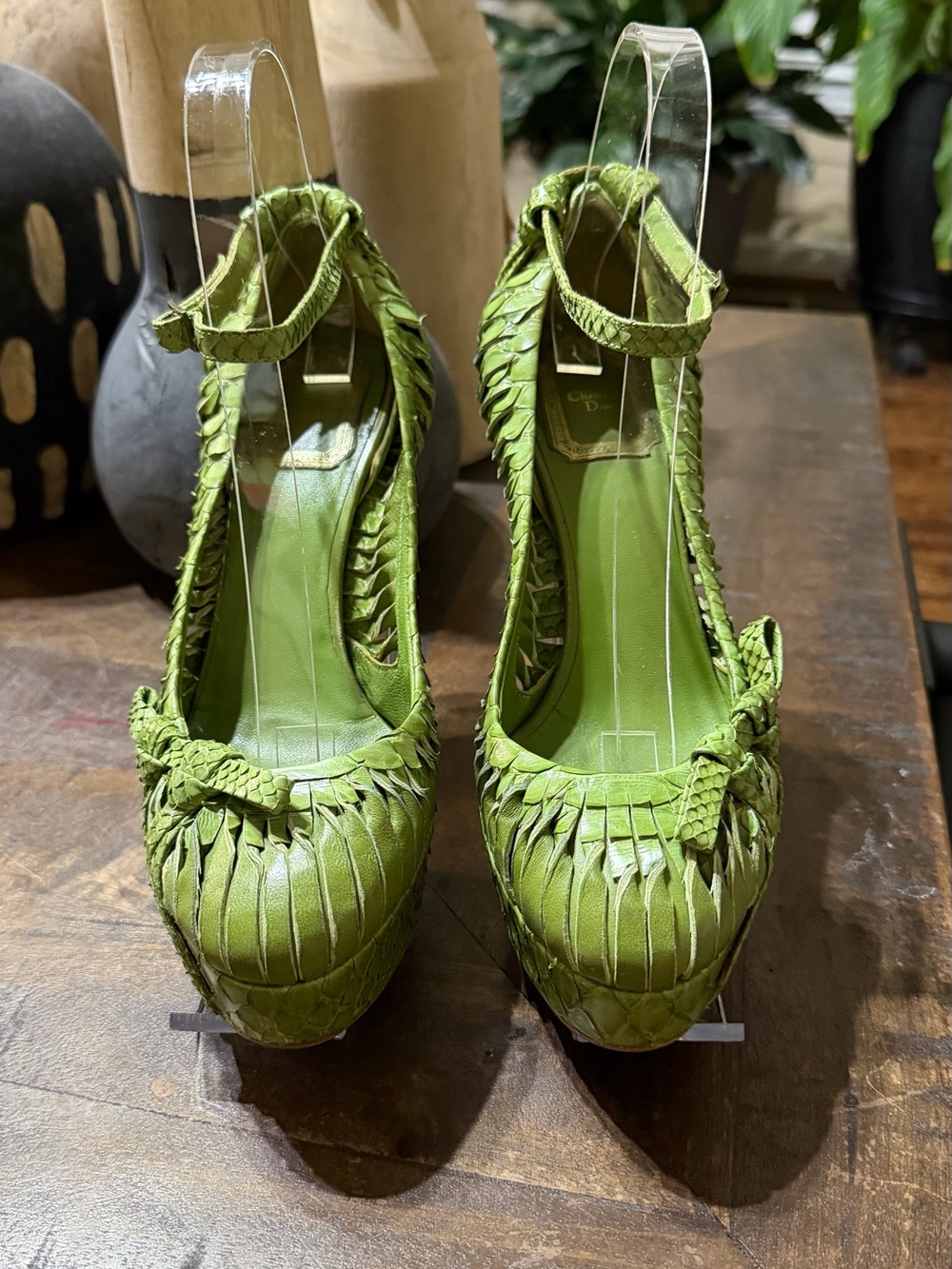 EUC Christian Dior John Galliano 2007 Green Python Platform Ankle Strap Pumps